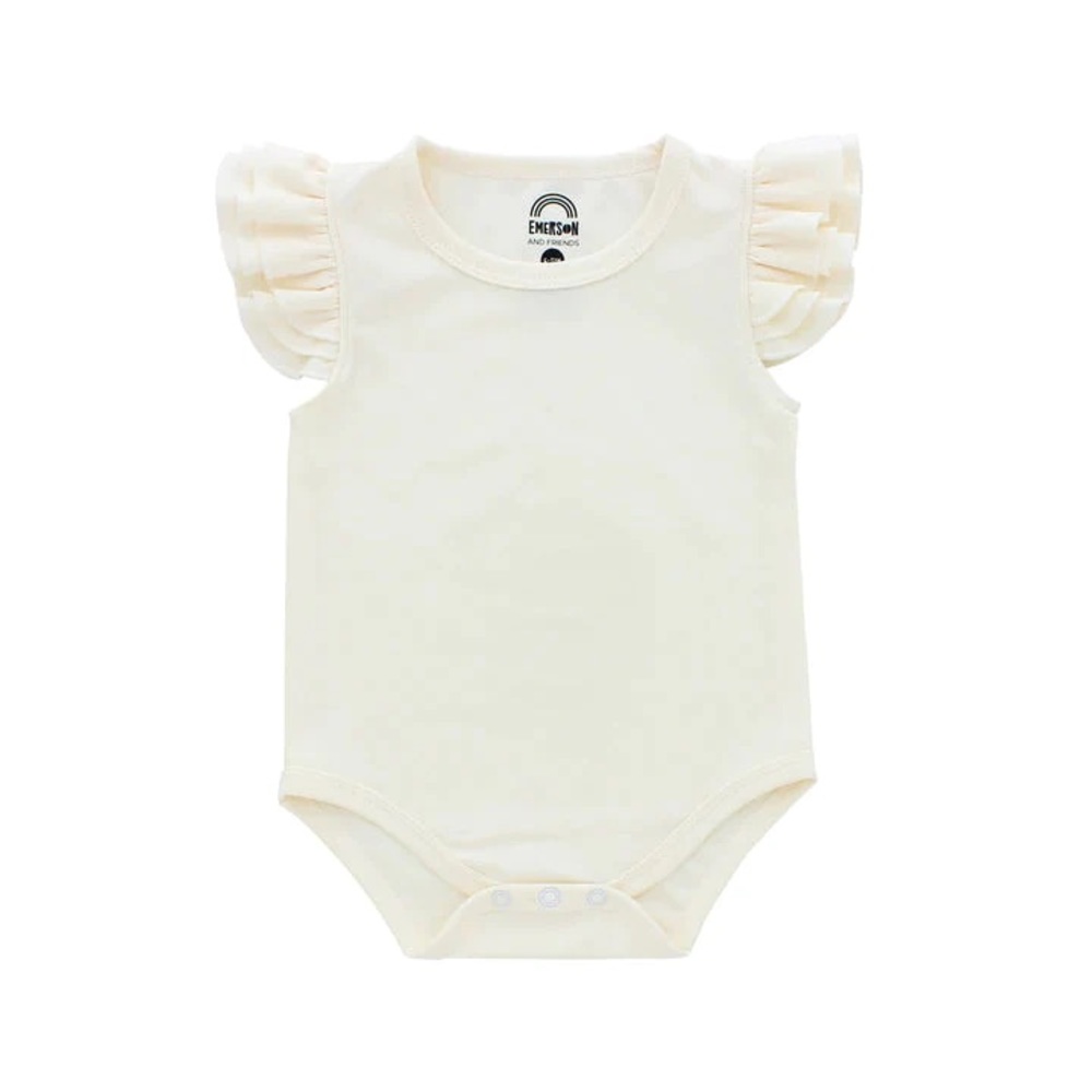 Emerson & Friends | Sand Dollar Flutter Short Sleeve Onesie | 3-6M
